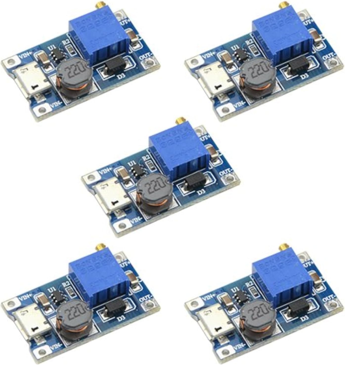 WMYCONGCONG 5 PCS MT3608 DC-DC Voltage Regulator Step-Up Boost Converter Power Supply Board 2V-24V to 5V-28V 2A with Micro USB