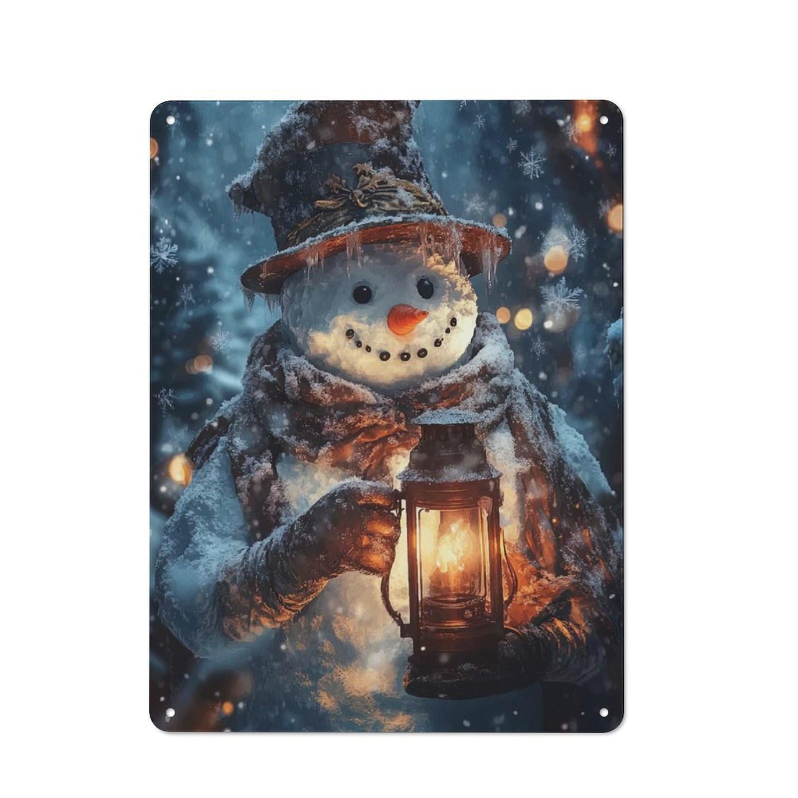 Junmoney Snowman With Lantern Tin Wall Plaque 40X30cm With For Garage Or Workshop, For An Autumn Wall Display In Garage And Workshop