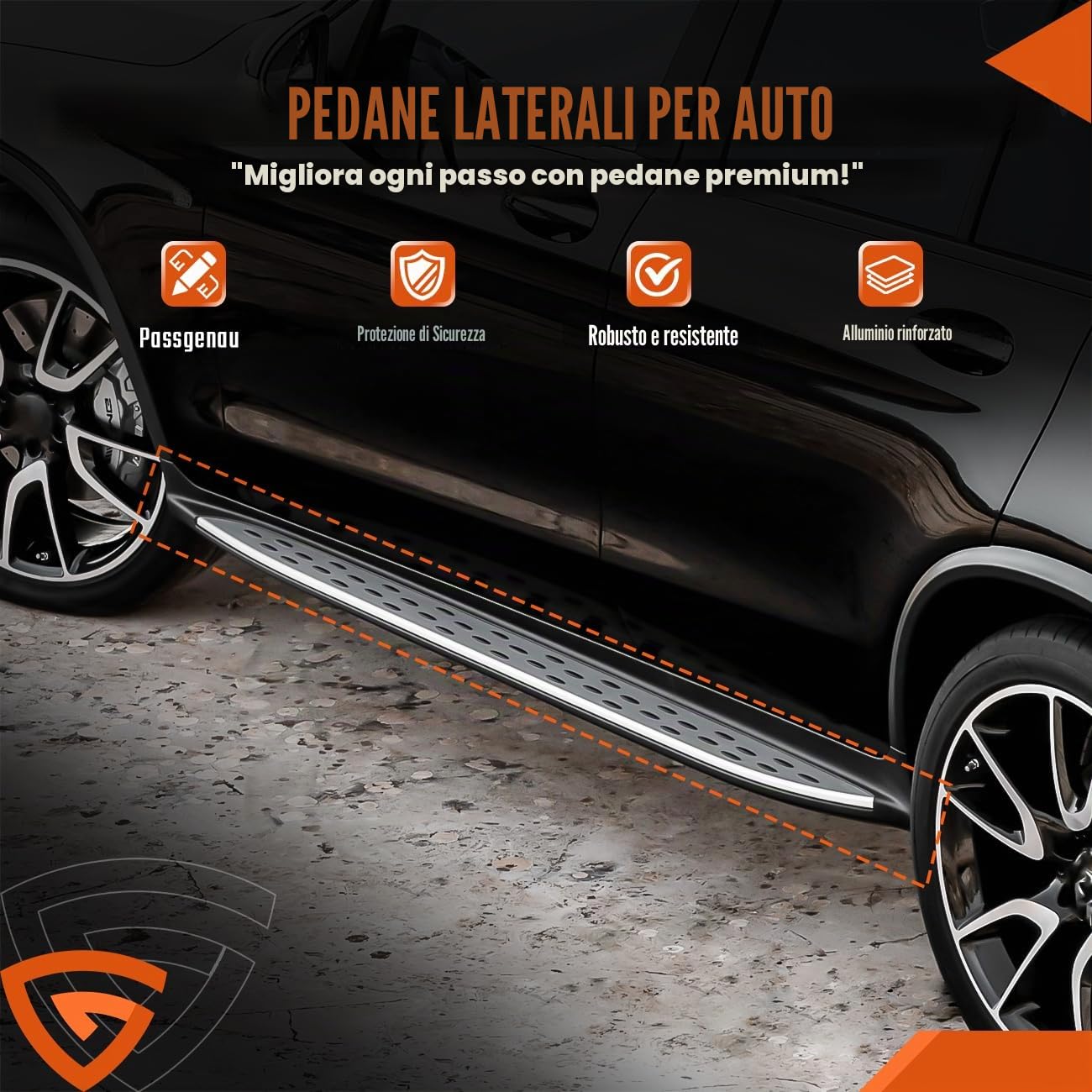 Pedane in alluminio con bordo argentato, compatibili con Mercedes Benz GLC X253 & Coupe C253 2015-2022, con supporto antiscivolo, portata fino a 360 kg, set sinistro e destro