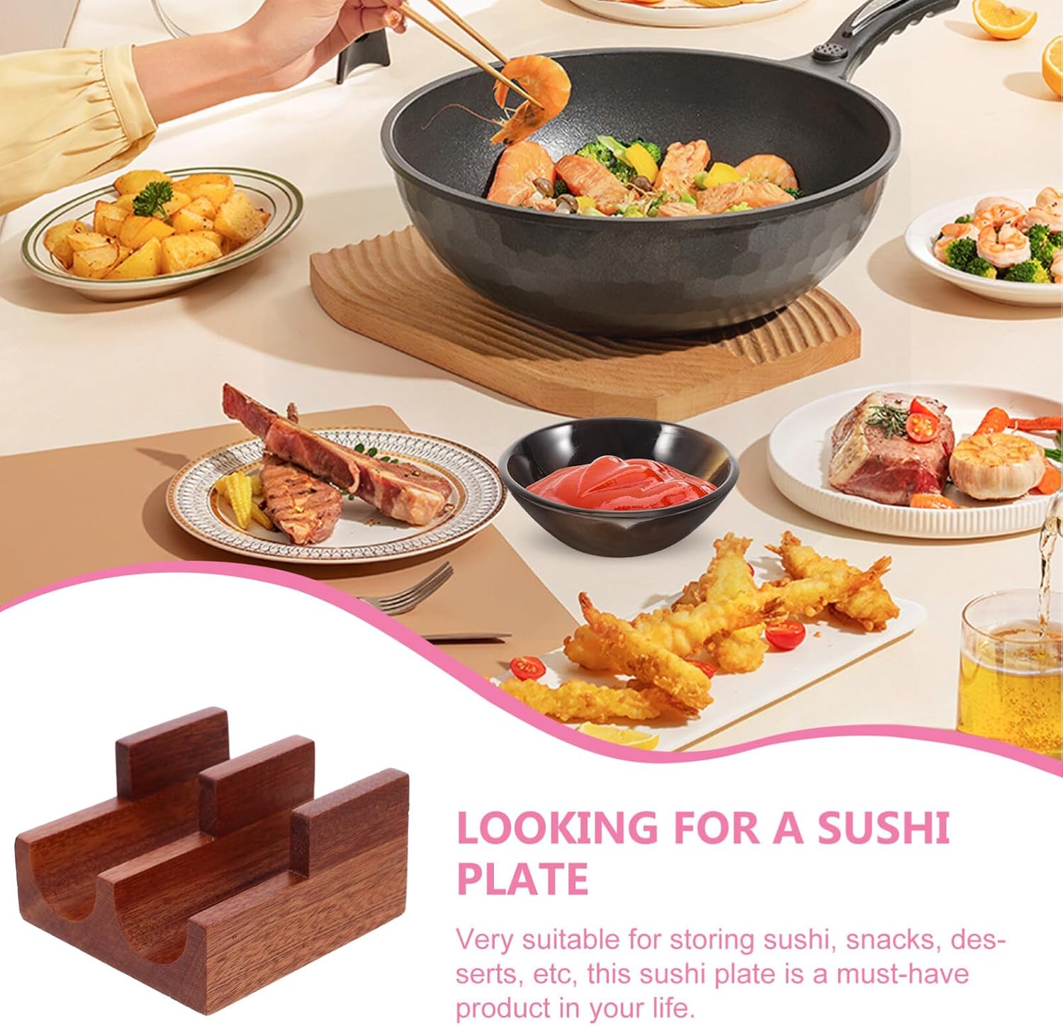 Wooden Sushi Taco Holder Sushi Hand Roll Stand Japanese U-Shaped Sashimi Serving Clog Plate Sushi Serving Platter Tray Tableware for Kitchen Restaurant/432 (Color : As Shown Size : 9.00X5.00X5.00CM)