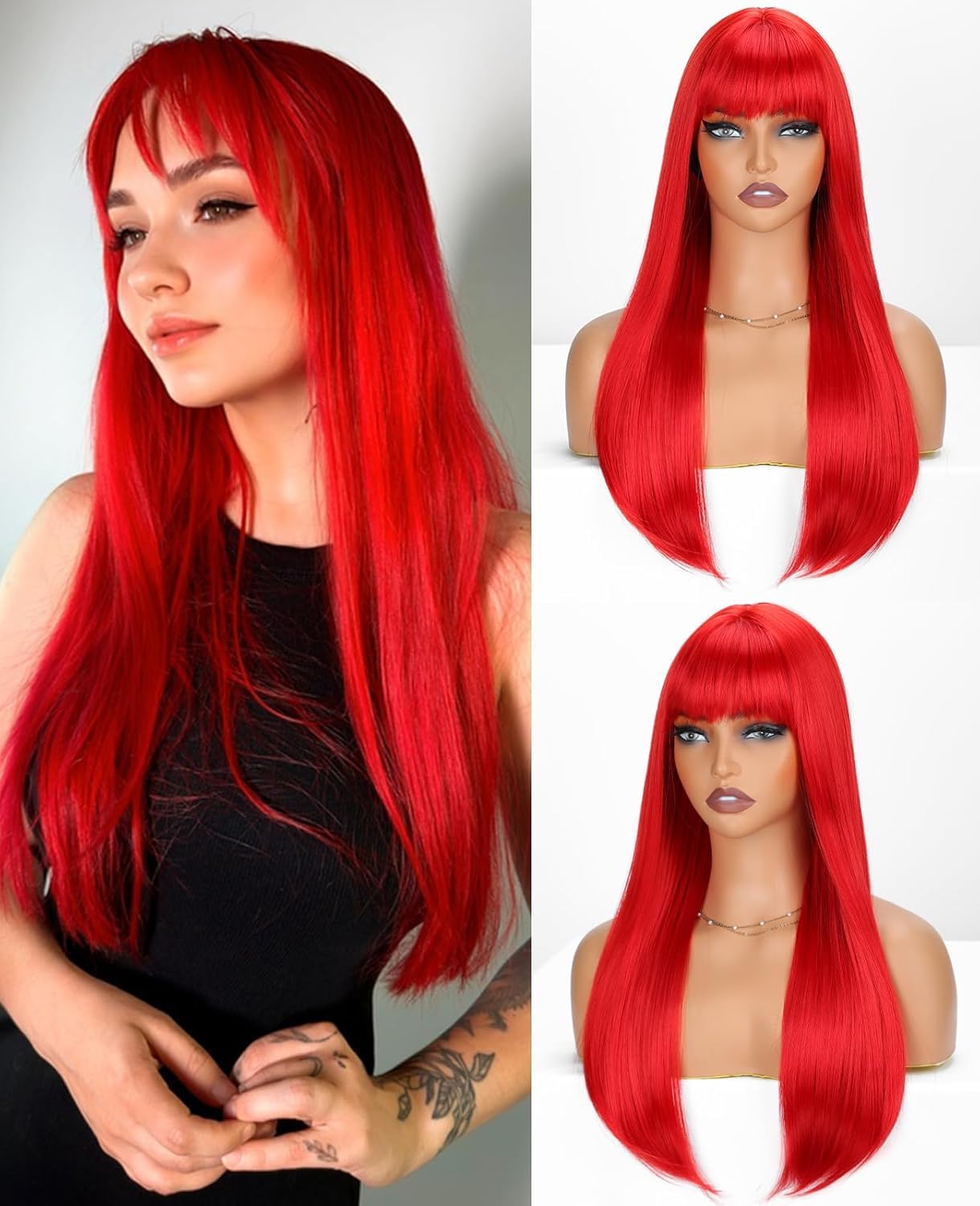 Creamily Long Red Wig with Bangs