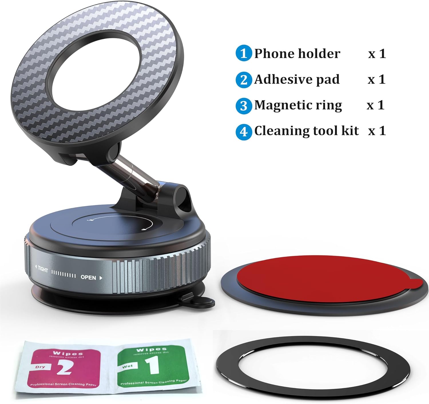 PlusAcc Vacuum Magnetic Car Phone Holder - Suction Cup Phone Mount 360° Rotatable Foldable Portable Strong Magnet Stand for iPhone 16/15/14/13 & Samsung in Gym, Mirror,Smooth Surface, All Vehicles - Image 8