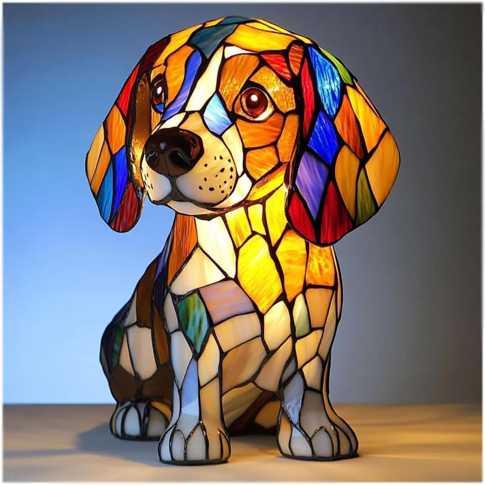 XIAOGUDONG Led Cat And Dog Series Art Night Light, Animal Style Resin Table Lamp, Art Coloured Animal Figurine, Vintage Animal Home Decor Resin Lamp, Fun Gift for Dog Lovers,31