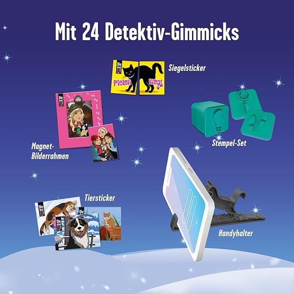 KOSMOS 632557 Die drei !!! Adventskalender, Entdecke in 24 spannenden Rätseln das Geheimnis im Tierheim, mit 24 Detektiv-Gimmicks, Spielzeug-Adventskalender für Kinder ab 8 Jahre - 4