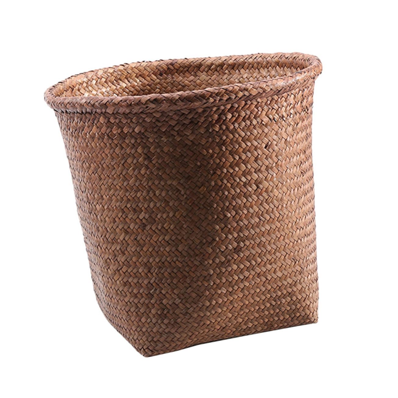 Woven Trash Can Decorative Storage Basket with Smooth Edges Hand-Woven Frame for Bedroom Bathroom Office Home Organization