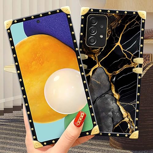 Miniatura 5 de DAIZAG Funda compatible con Samsung Galaxy A52 negro dorado con patrón de mármol natural, cuadrado dorado, suave, a prueba de golpes, funda