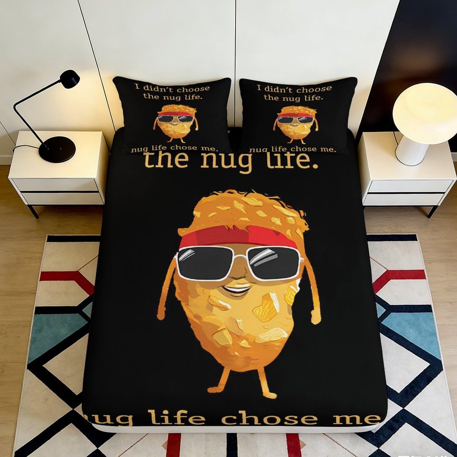 3D Printed Funny Nugget Fitted Sheet Microfiber Cartoon Cool Potato Bed Sheet for Bedroom Guest Room Dorm Protection Decor 90x200x25cm