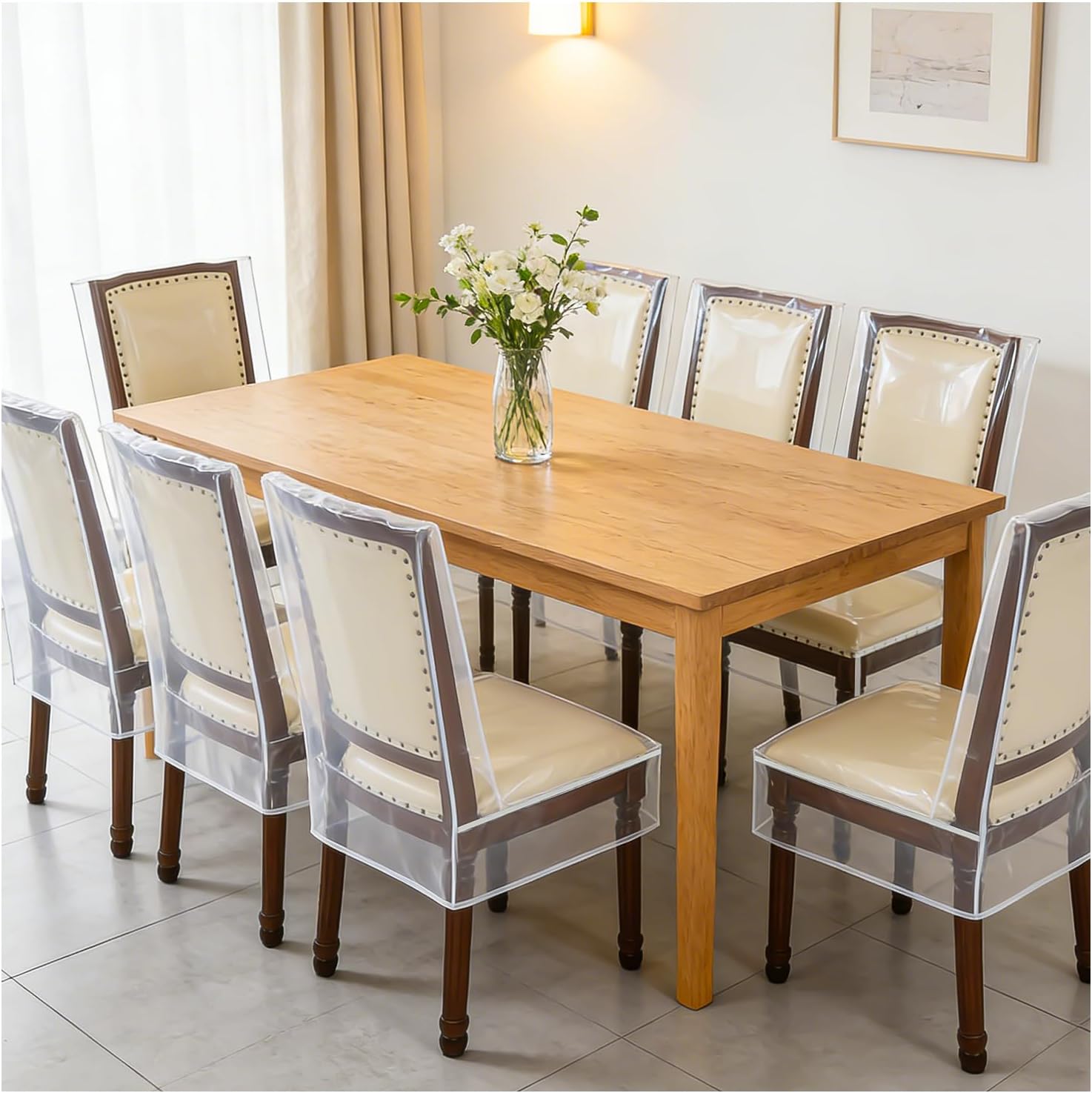 8Pcs Dining Chair Covers, Clear Plastic Chair Seat Protector, Keep Chair Away from Water, Dust, Stain