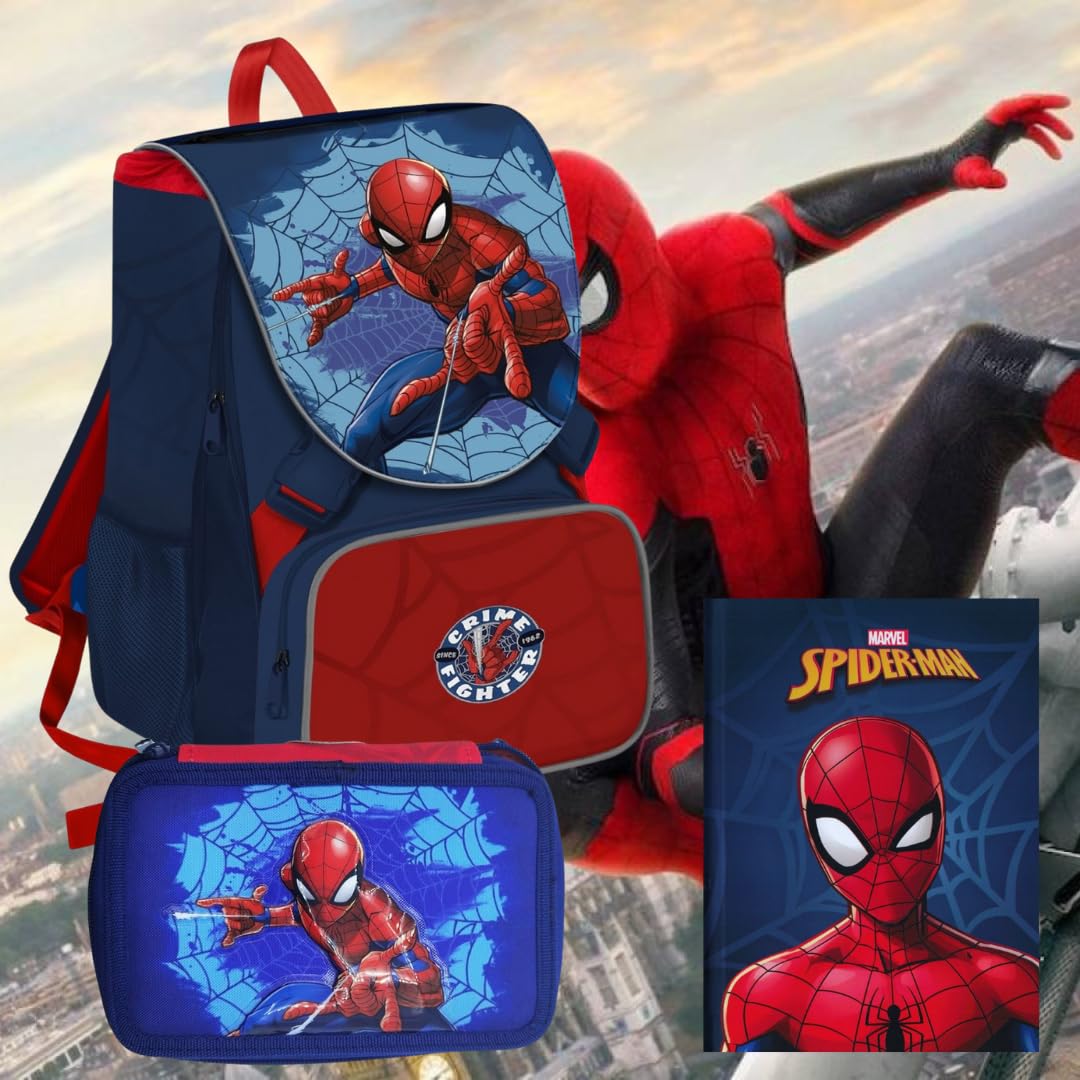 Set Scuola SpiderMan Zaino Scuola + Astuccio 3 Zip + Diario 12 Mesi