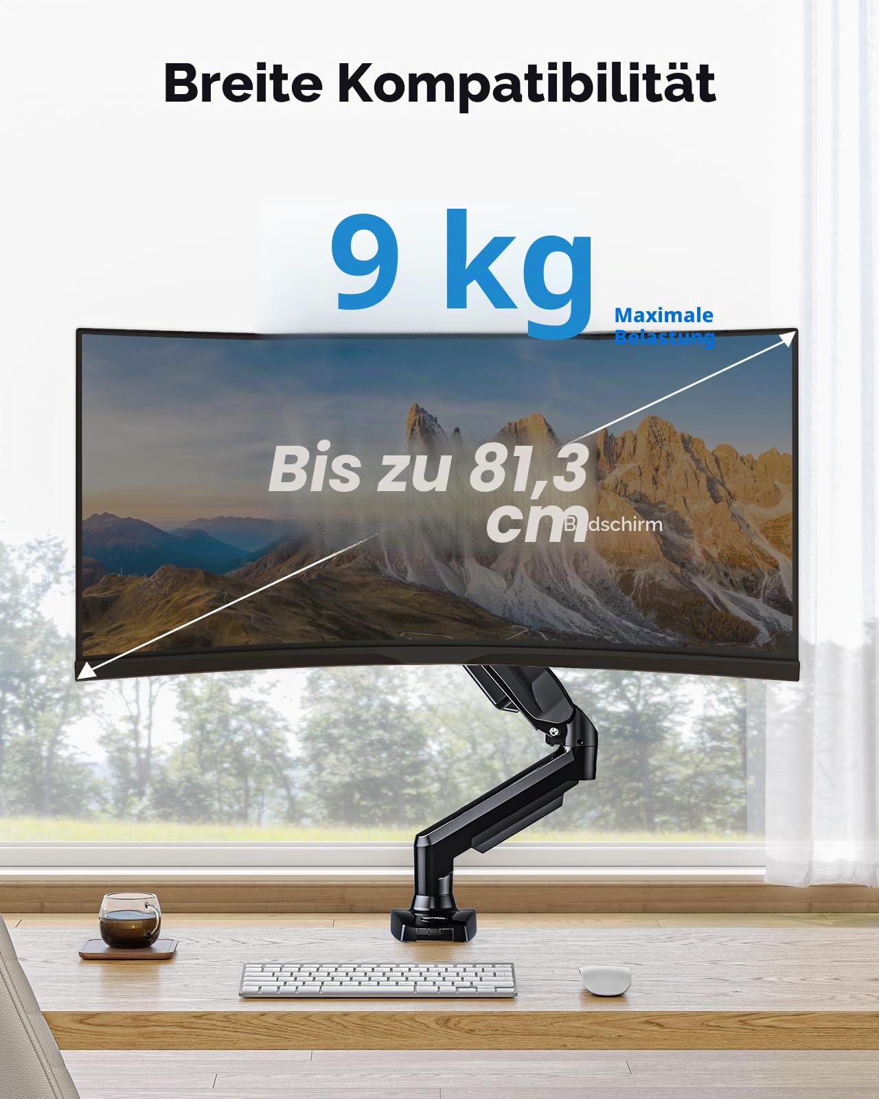 HUANUO Monitor Halterung für 13 bis 32 Zoll Bildschirme, Einzelner Monitorarm Ständer Hält 2~9 kg, Höhenverstellbare mit Neigungen, Schwenken, Dreht, VESA 75 & 100 mm