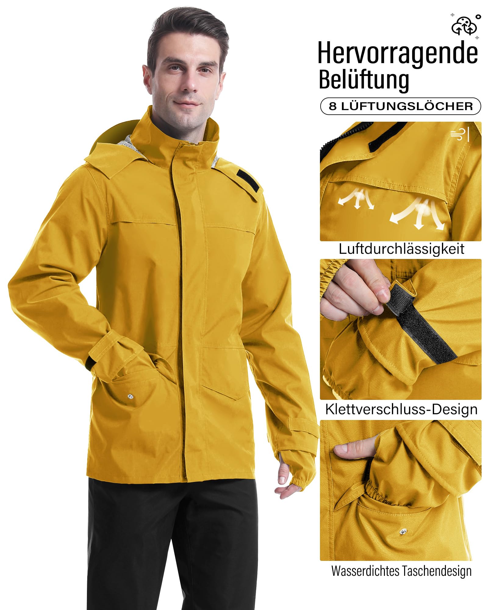 Coutyuyi Traje de lluvia para hombre y mujer, traje reflectante 100% impermeable, impermeable al aire libre, chubasquero a prueba de viento