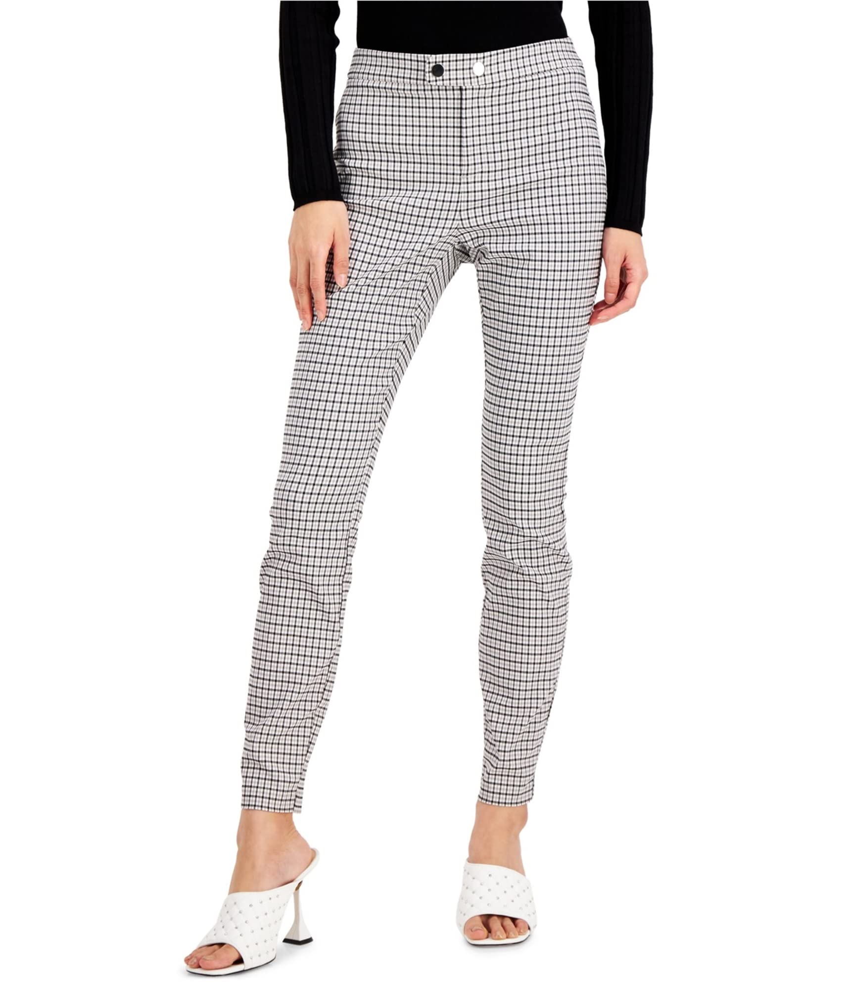 I-N-C Womens Plaid Casual Trouser Pants Grey 14 Regular