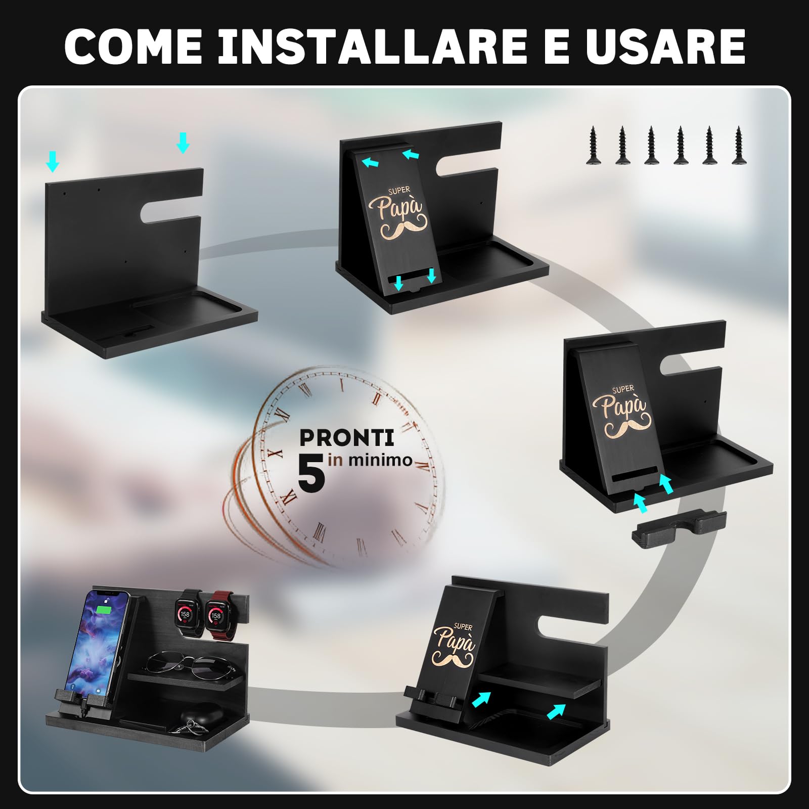 AliveByte Geschenke für Männer Holz Telefon Dockingstation Nachttisch Organizer Weihnachten Geburtstag Geschenke Schreibtisch Organizer Docking Station Vatergeschenke Papa