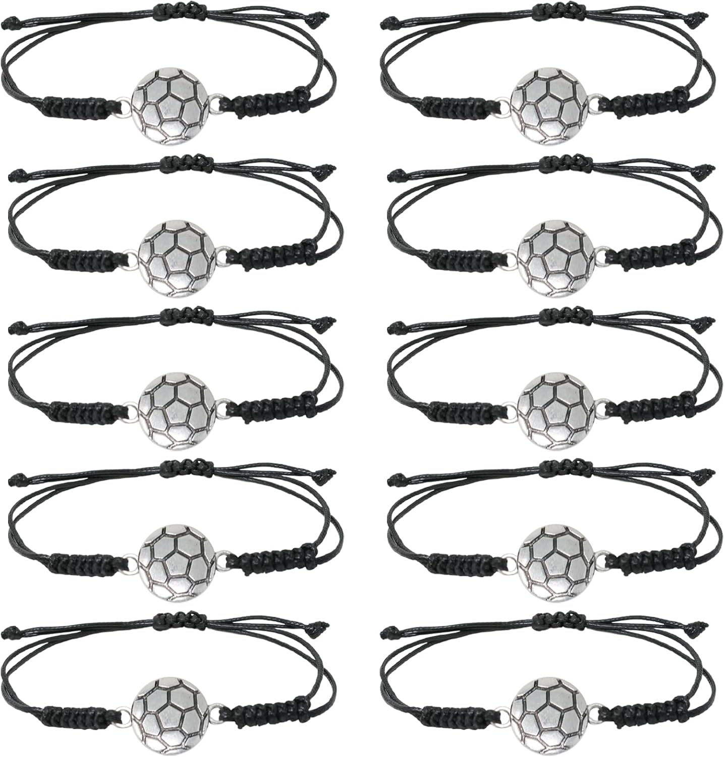 Honbay 10PCS Adjustable Braided Rope Bracelets Soccer Charms Bracelets Alloy Soccer Woven Cord Bracelets Inspirational Sports Ball Bracelets Sports Party Favors Sport Team Gifts