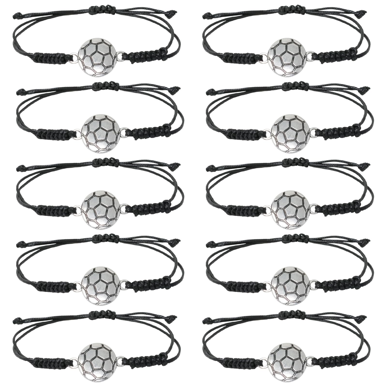 Honbay 10PCS Adjustable Braided Rope Bracelets Soccer Charms Bracelets Alloy Soccer Woven Cord Bracelets Inspirational Sports Ball Bracelets Sports Party Favors Sport Team Gifts