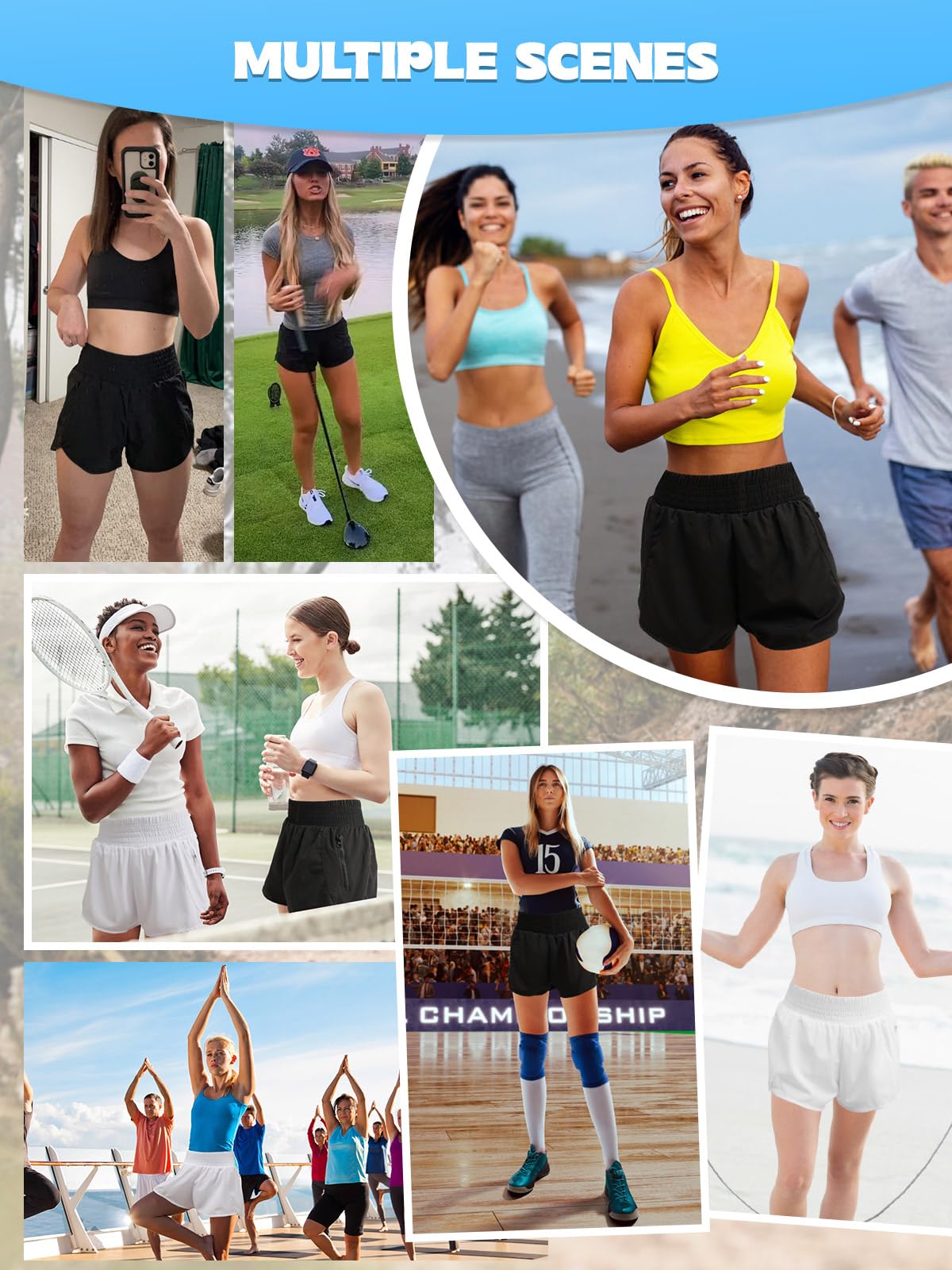 Sport Shorts Damen Sommer Laufshorts Damen 2 in 1 Kurze Sporthose High Waist Laufhose Schnelltrocknende Running Shorts Trainingshose mit Tasche