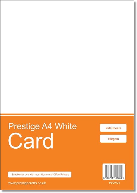 Prestige 160gsm White Card - Printer/Printing Card - A4 Craft Card - Laser/Inkjet Card 250 Sheets per Pack