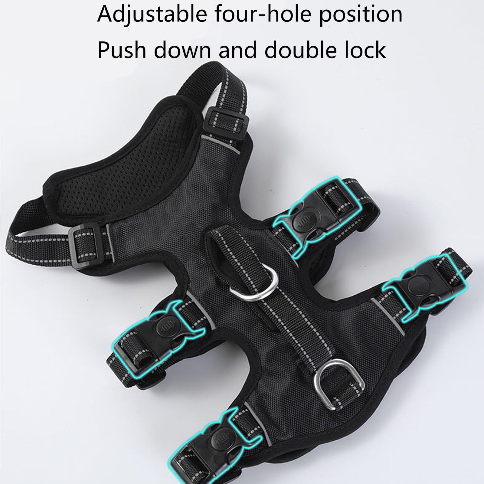 Pettorina per Cani, Gilet con Clip Frontale Riflettente con Maniglia, Anti-Tiro con 2 Clip per Guinzaglio, Guinzaglio da 5 Piedi E Imbottitura Morbida Regolabile per Cani E Gatti,Nero,M