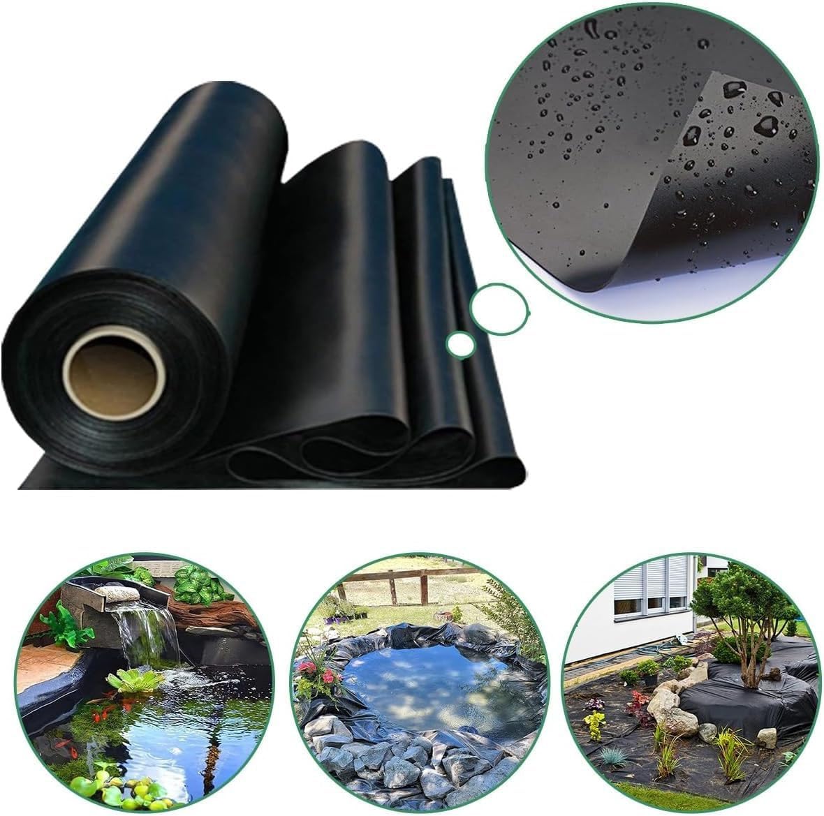 Flexible Teichfolie 1x1m bis 4x6m Schwarze wasserdichte Membran für Fischteiche, Gartenteiche, Miniteiche, Springbrunnen und Bäche Ideal für Wasserspiele und Stauseen