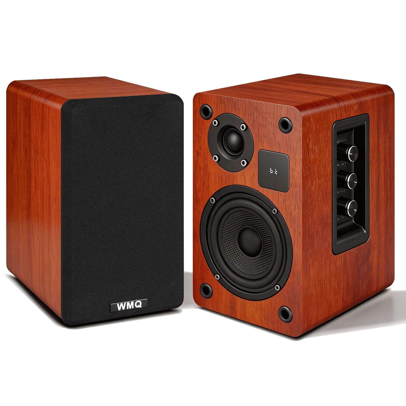 Powered Bookshelf Speaker Pair,60W Home Stereo Speakers with BT,AUX & Type-C Input, 5.5 Carbon Fiber Woofer & 1 Tweeter, Compatible with Turntable, Record Player, Desktop PC and Monitor (Brown)