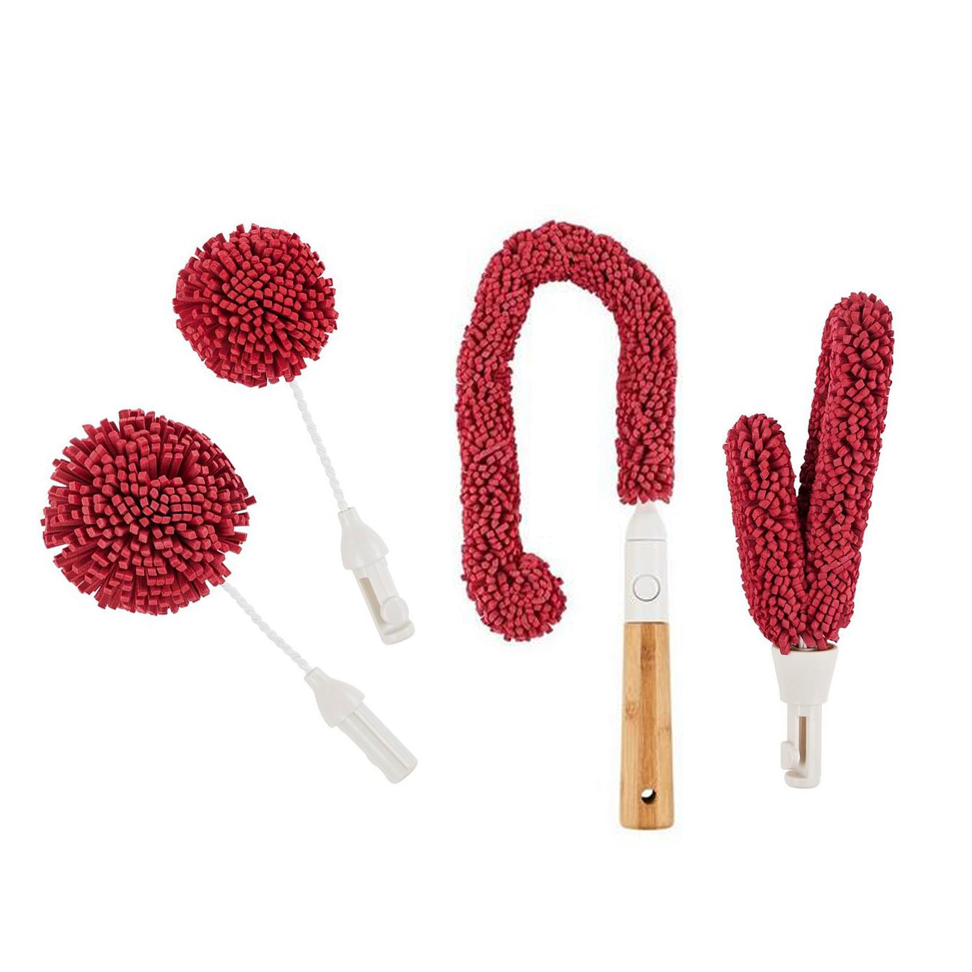 Wine Enthusiast Interchangeable Glassware Cleaning Brush Set – 5-Piece Bamboo Handle with Specialized Brush Heads for Wine Glasses, Decanters, and Barware Cleaning