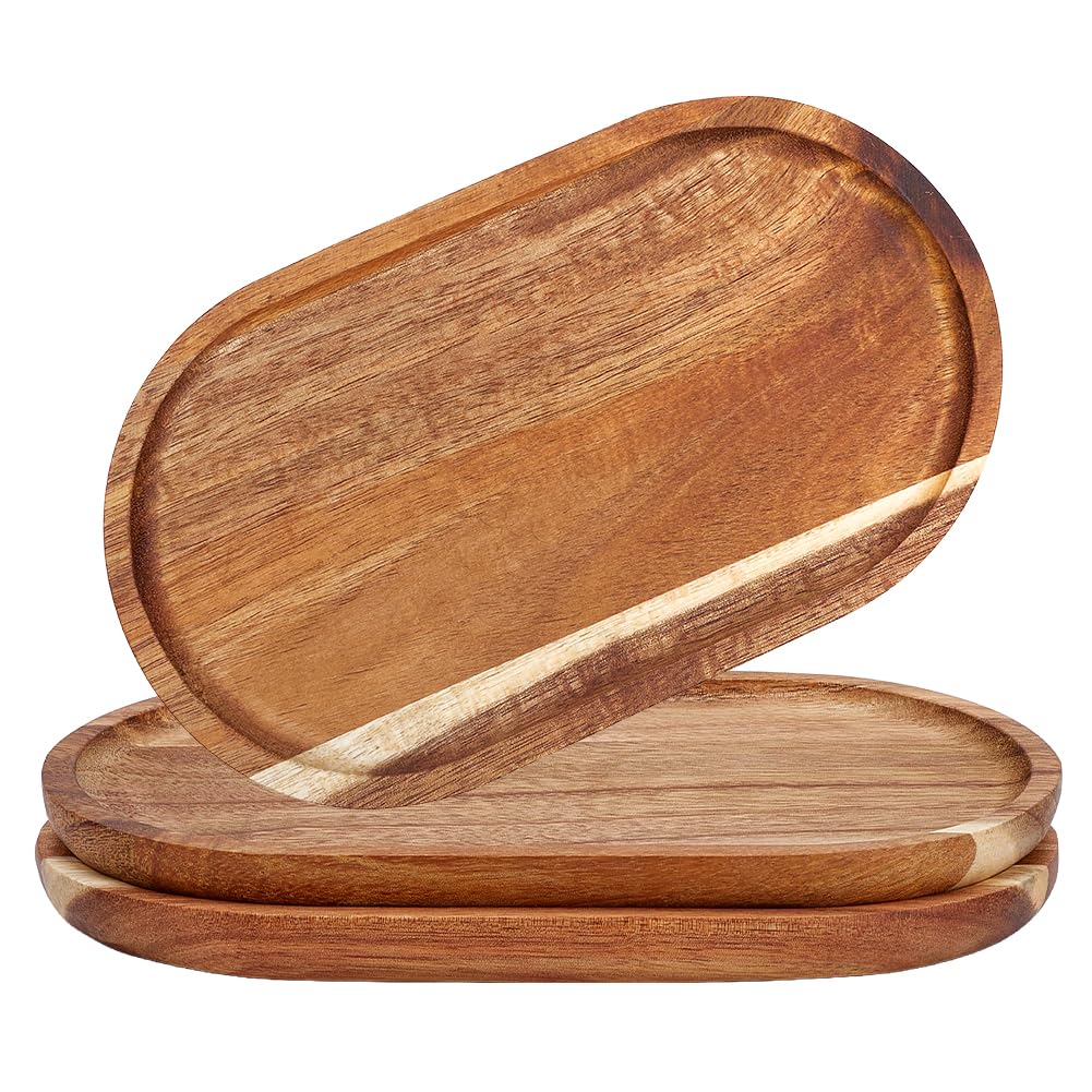 Plateau de service ovale en bois d'acacia MAYJOYDIY, lot de 3 pièces pour table basse et salon