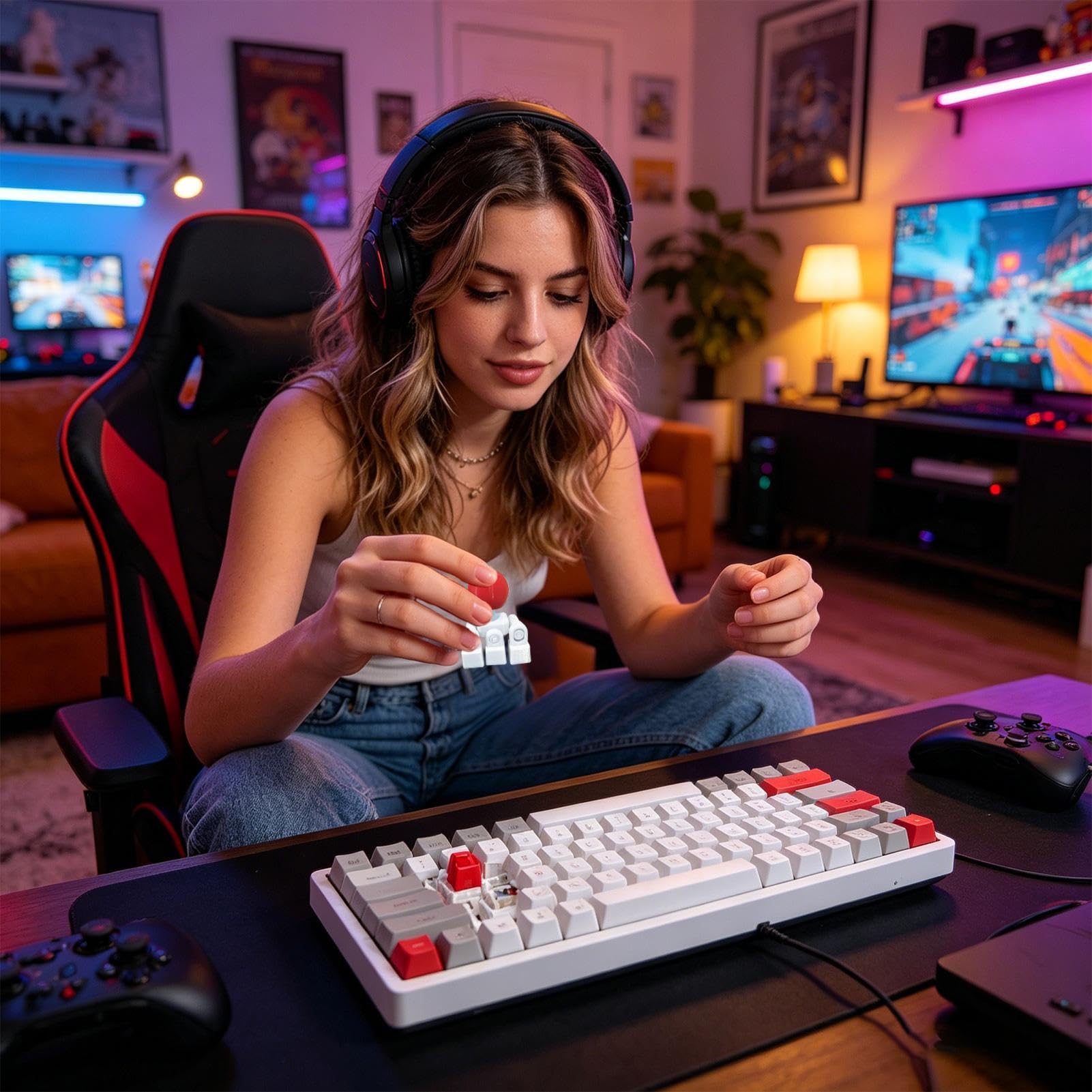 Klawisz Keyboard | Dekoracyjny odciążający druk 3D | Nakładka joysticka arcade do klawiatury | Dla Mężczyzn Kobiet Dorosłych Biuro Sypialnia Pokój Gier Praca