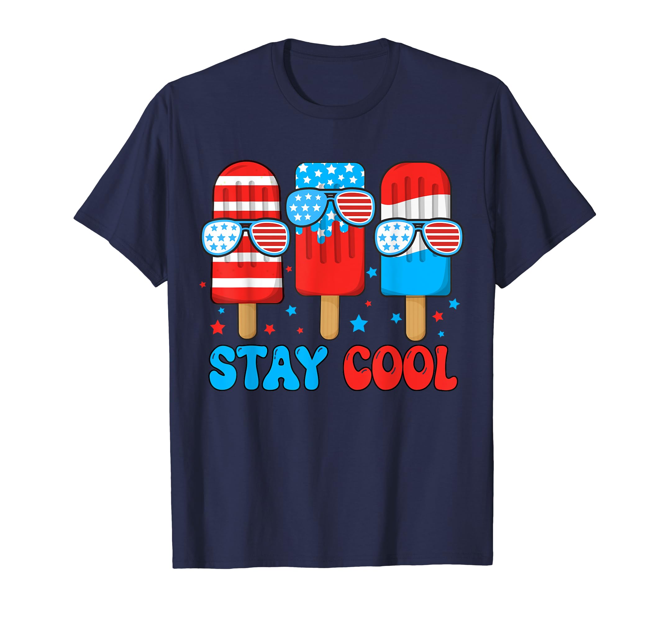 Stay Cool Popsicle 4th July Boys Men Patriotic American Flag T-Shirt