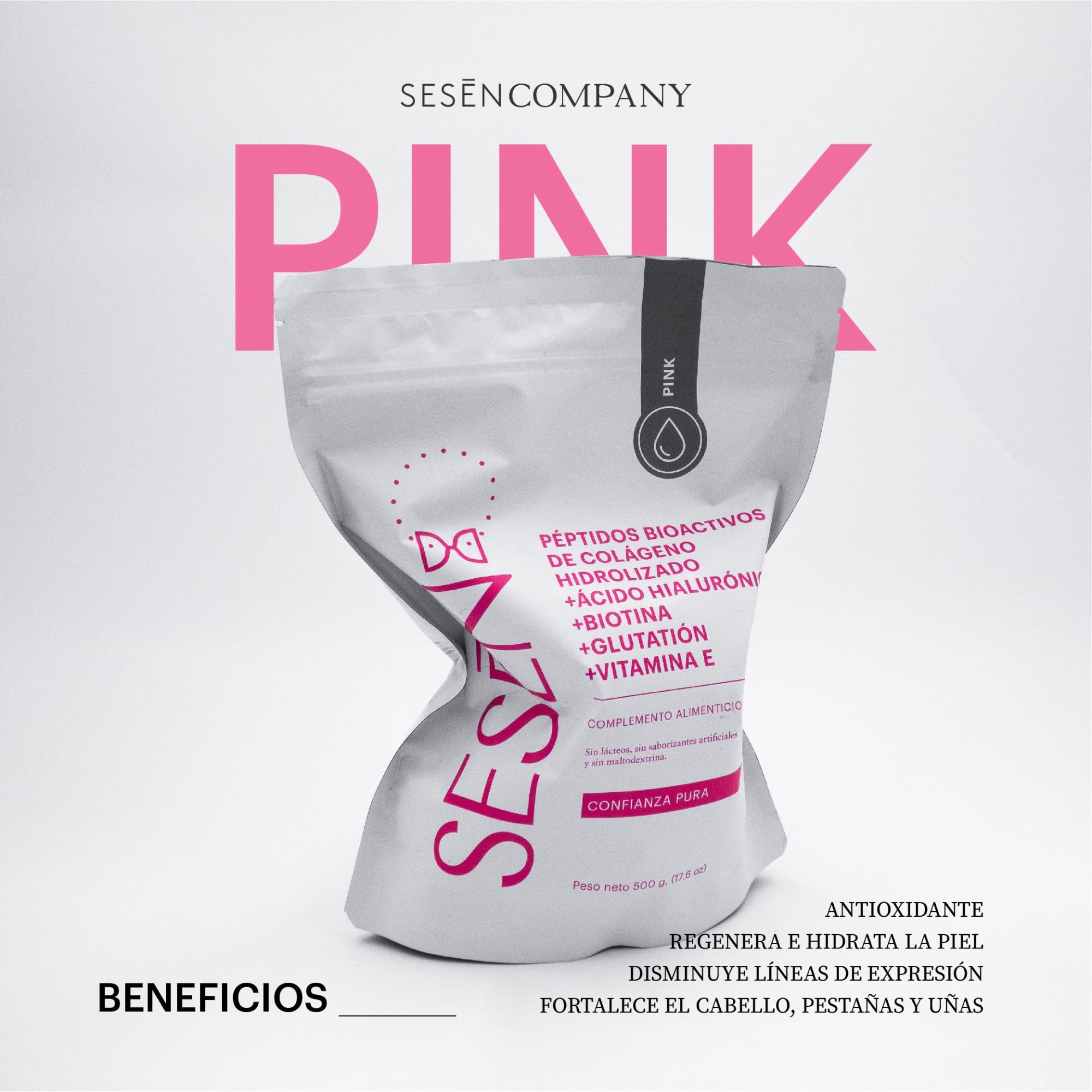 Sesen Péptidos de Colágeno Hidrolizado en Polvo 500g, Colágeno Tipo 1, 2 y 3 con Ácido Hialurónico y Biotina para Articulaciones, Pelo y Piel, Collagen Peptides Powder, Bioactivo