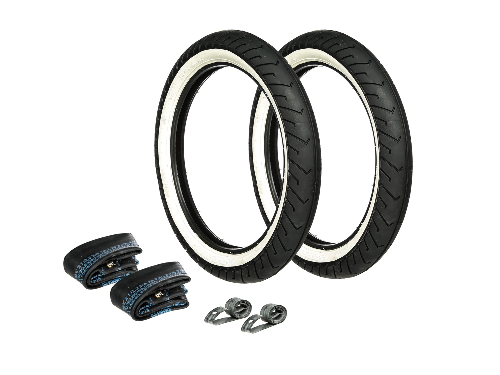 AKF Set: 2x Reifen Weißwand MITAS 2.75 x 16 + 2x Schläuche + 2x Felgenband