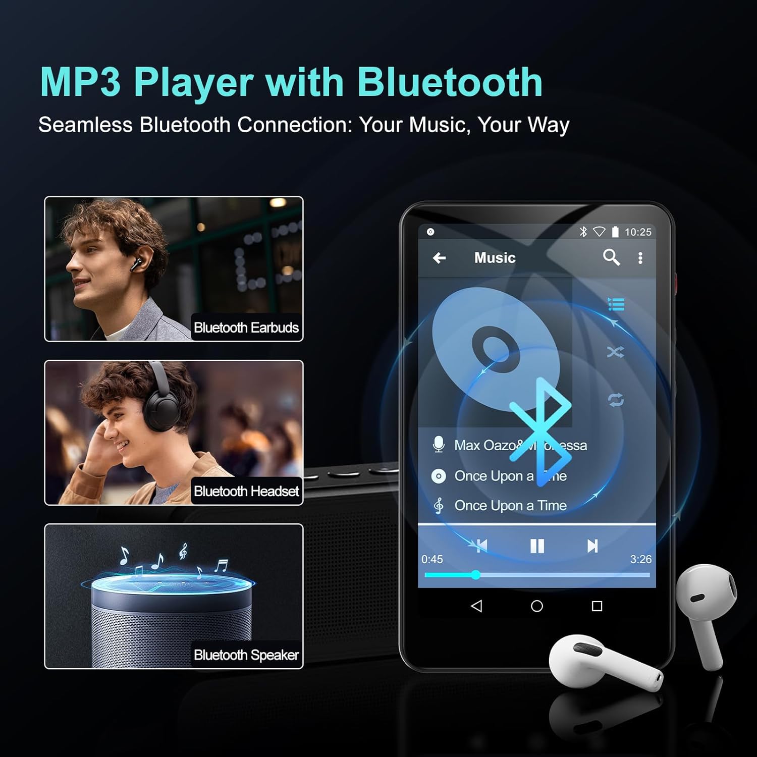 144GB MP3 Player with Bluetooth and WiFi, 4IN HD Full Touch Screen MP3 & MP4 Music Player with Spotify, Libby, Amazon Music,YouTube,Tiktok, E-Book, MP4 Player for Kids Up to1TB