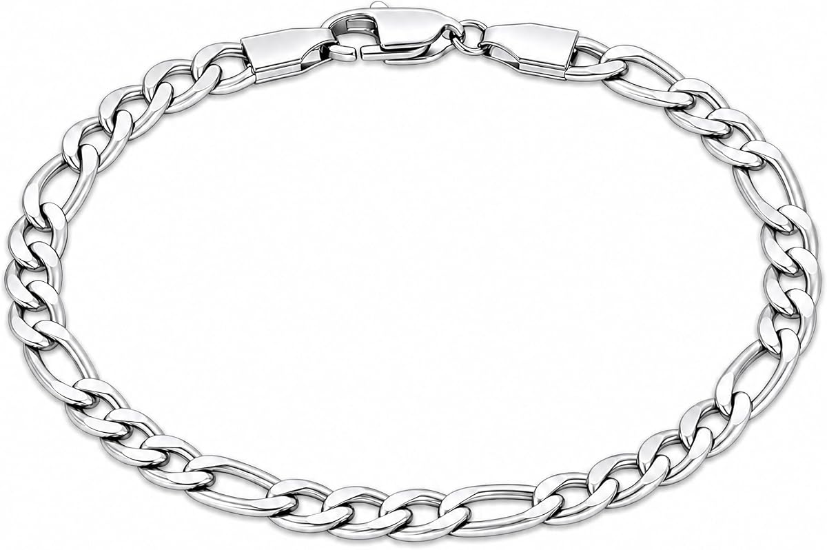 Fiusem Figaro Link Mens Bracelet | 5/7/8mm Stainless Steel Link Chain Bracelets for Men, 6.7"/7.5"/8.3"/9.0" Length