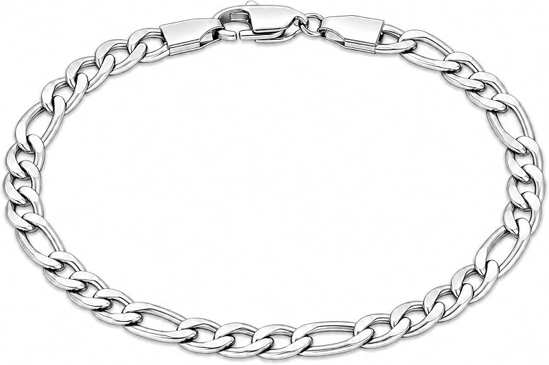 Fiusem Figaro Link Mens Bracelet | 5/7/8mm Stainless Steel Link Chain Bracelets for Men, 6.7"/7.5"/8.3"/9.0" Length