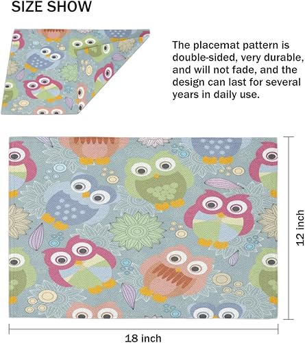 Miniatura 4 de Owl Animals Placemats Set of 4 Table Mats Washable Placemat Waterproof Place Mats for Party Home Dining Table Decor 18x12 in