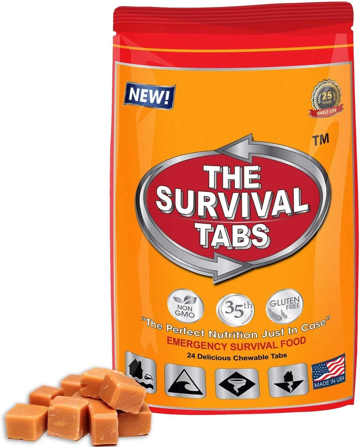 Motorboat Racing Survival Tabs 2-day Food Supply 24 Tabs Emergency Food Ration Survival Food Replacement Gluten Free and Non-GMO 25 Years Shelf Life Long Term Food Storage - Butterscotch Flavor