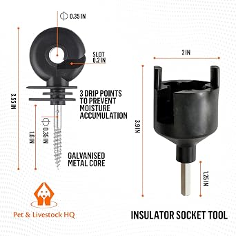 Electric Fence Insulators Screw-in Wooden Posts - Suitable for Polytape Polywire Tape Rope Electric Wire