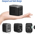 VYLEE Universal International Power Travel Plug Adapter, 5 in 1 European Travel Plug Adapter W/ 3.5A 2xUSB-A and 2xUSB C Wall Charger and Worldwide AC Outlet for Europe USA UK AUS Asia (Black Grey)