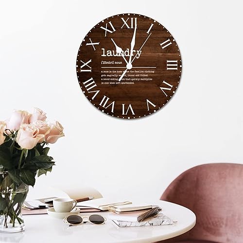 Miniatura 5 de Reloj de pared grande de cloruro de polivinilo con texto en inglés "Laundry Definition", con frases inspiradoras, números romanos, palabras con