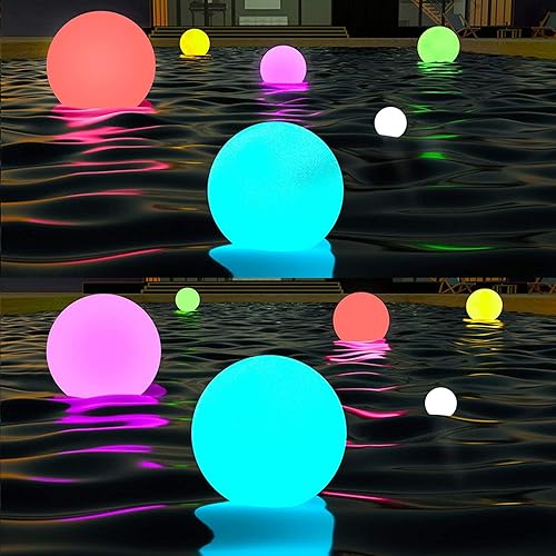 LOFTEK Bola de luz flotante LED de 8 pulgadas con control remoto: 16 colores RGB impermeable decoración al aire libre (1P)+6 pulgadas LED portátil