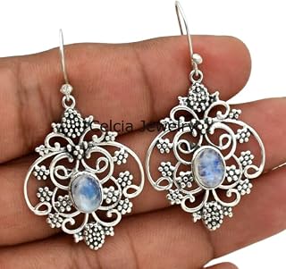 Natural Rainbow Moonstone Blue Fire Gemstone Womens Earrings, 925 Sterling Silver Wedding Gifts Earrings, Dangle Teardrop Earrings, June Birthstone Gifts, Mothers Day Gifts