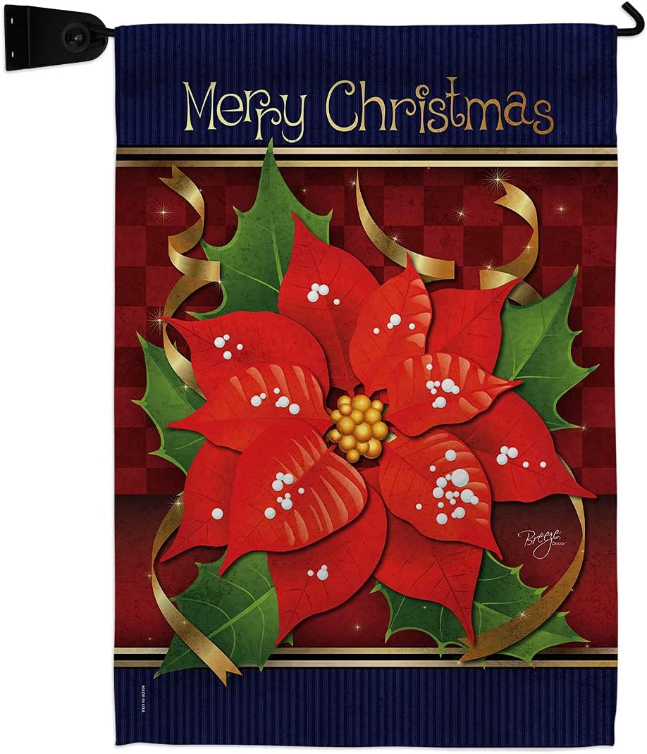 Poinsettia Love Garden Flag Set Mailbox Hanger Wintertime Christmas Santa Marry Xmas Present Reindeer Season Snow Small Decorative Gift Yard House Banner Made In USA 13 X 18.5