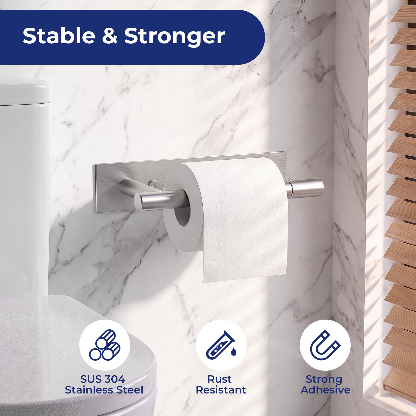 Brushed Nickel Toilet Paper Holder, Wall Mount Toilet Roll Holder Self Adhesive or Screw Installation, Pivoting Double Post Toilet Roll Holder SUS304 Stainless Steel for Bathroom and More — Amazon image 7