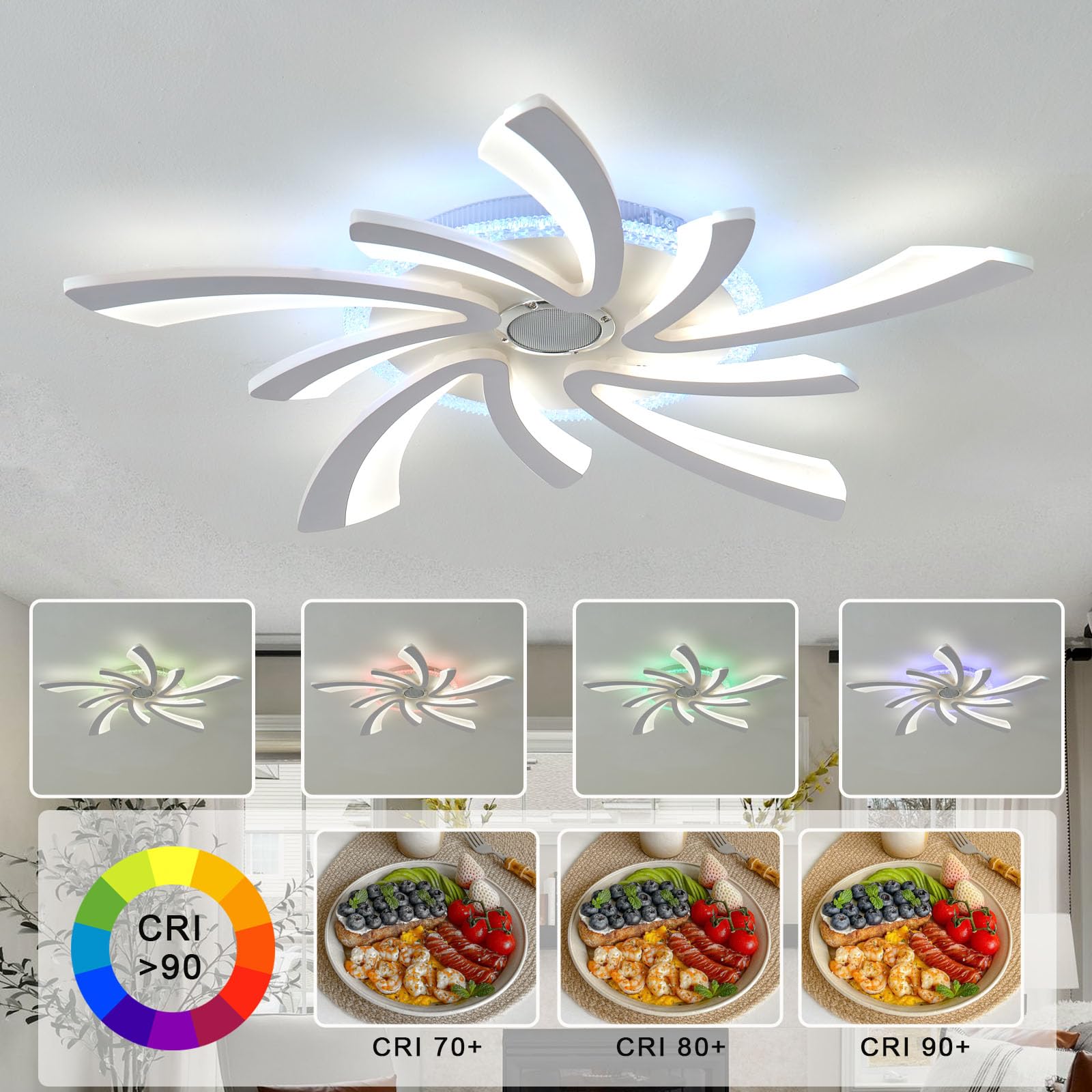 Dimmerabile Plafoniera Intelligente RGB Bluetooth Lampadario,Elevata Resa Cromatica con Funzione Di Memoria Timer e Senza Sfarfallio Moderno Ceiling Light,per Soggiorno e Camera Da Letto,Bianco