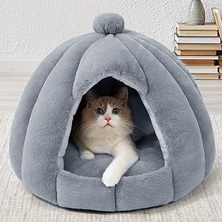 猫ハウス 猫用ベッド ドーム型 冬用 ベッドマット ペットハウス ペットベッド 犬小屋 快適 柔らかい 水洗え 暖かい 用寝袋 ぐっすり眠れる 滑り止め 保温防寒 ペット用品 (グレー)