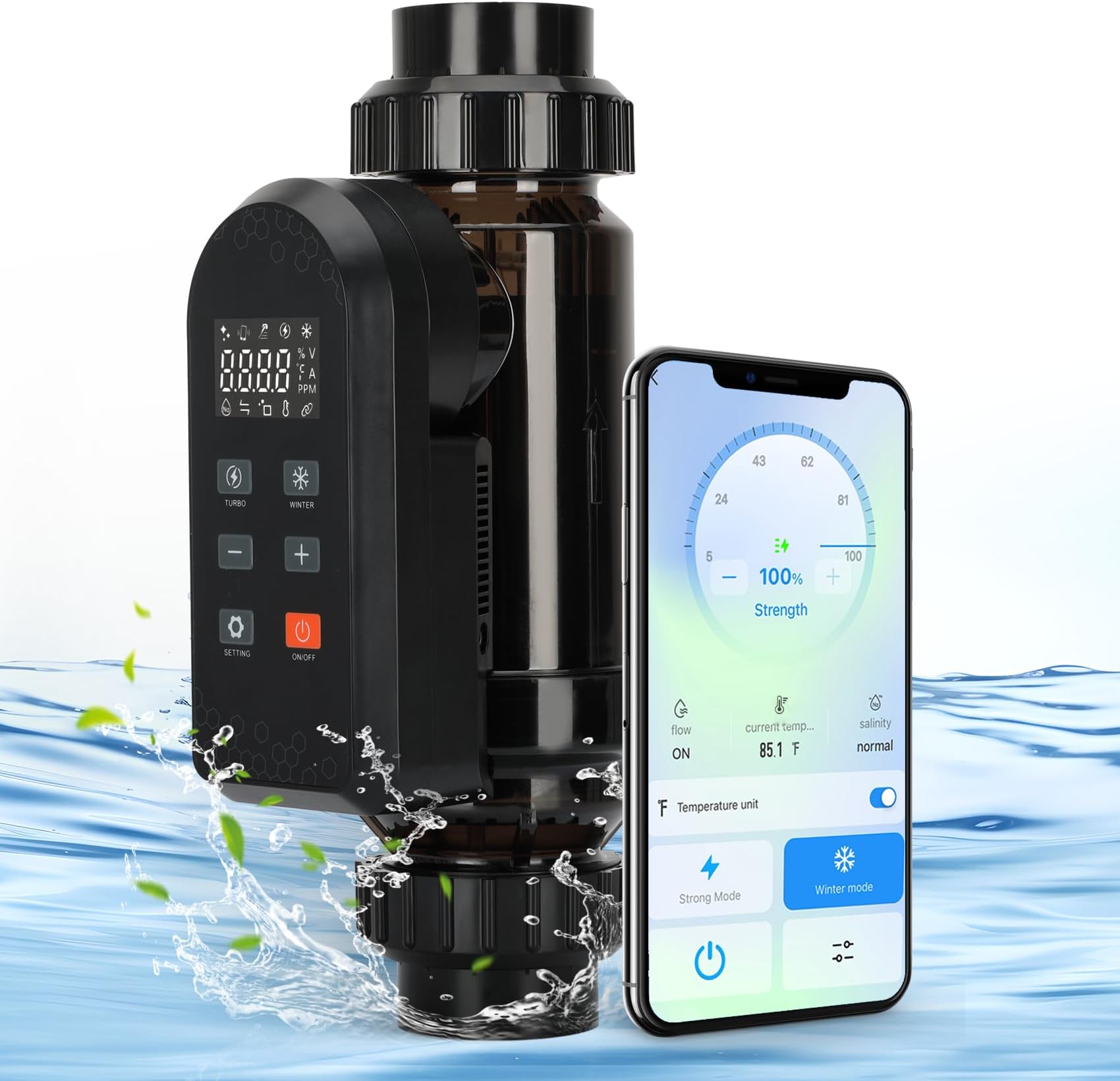 Smart Salt Chlorine Generator, Up to 30,000 Gallons Pool, Built-in Wi-Fi & App Remote Control, Smart Salt Chlorinator System for Pool Hot Tub Spa, Saltwater Pool System with Smart Digital Panel