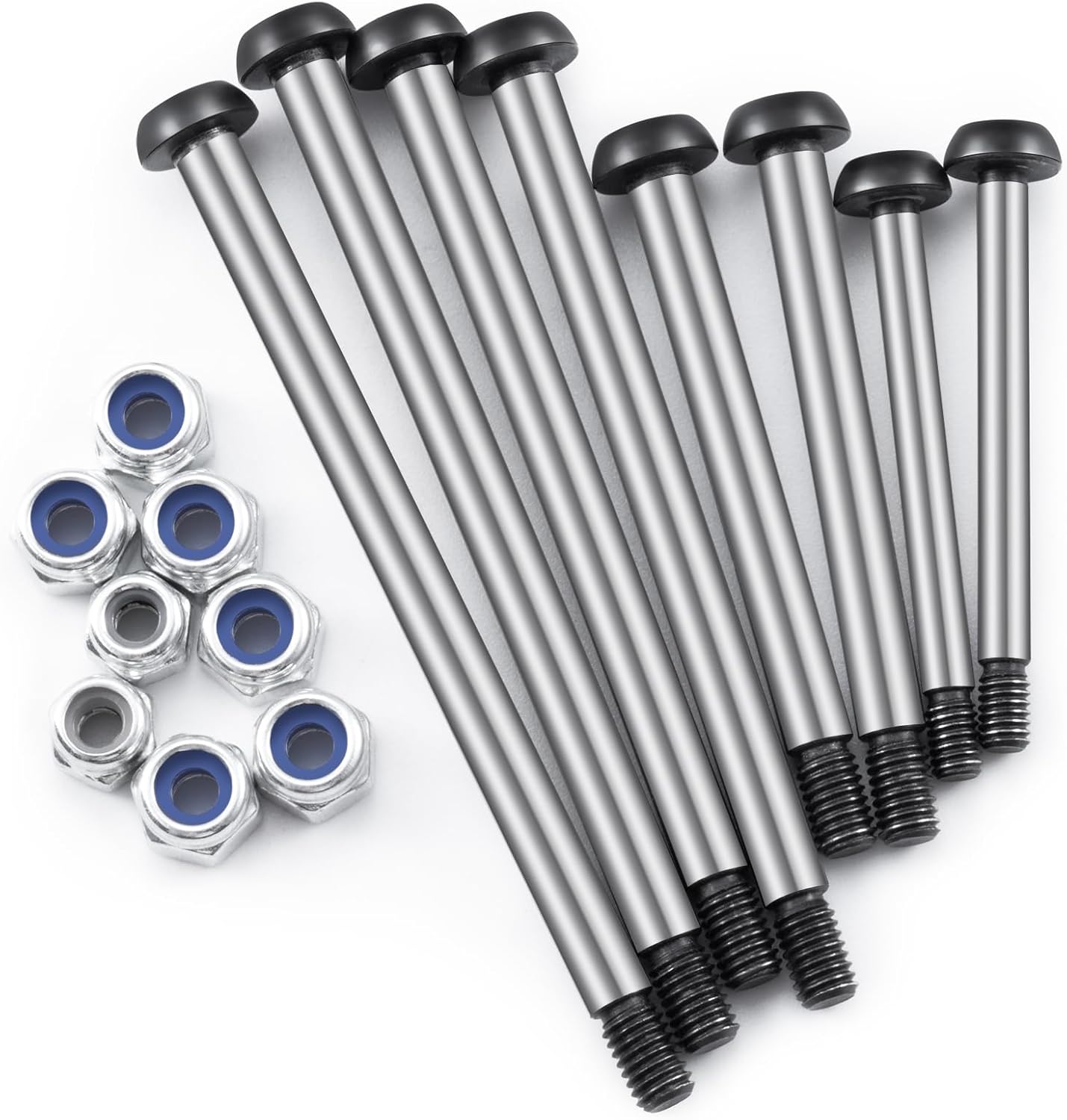 8PCS Polished Steel 1144 Lock-nut Style Hinge-Pin Complete Suspension Pin Set Screw Pins Compatible with 1/10 Traxxa Slash 2WD Hoss Rustler Stampede RC Car Upgrade Replacement Parts