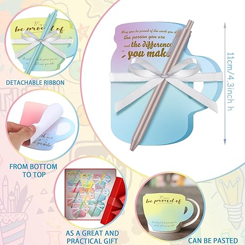 Miniatura 2 de Sinmoe 24 piezas inspiradoras de taza de café con bolígrafo, notas adhesivas de agradecimiento a los empleados, bloc de notas motivacionales, bloc