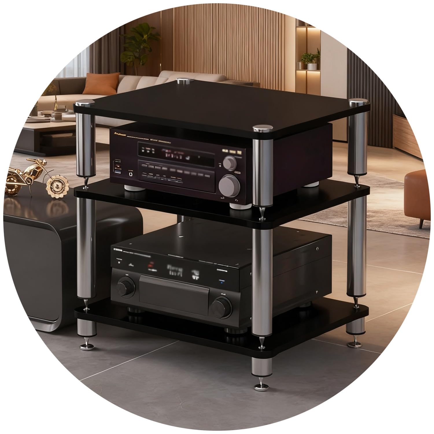 Półka na sprzęt audio-video HiFi Rack, 2/3/4-poziomowa, szafka TV, drewniana, do domu, sali konferencyjnej, studia gier (biała, 3 poziomy, wysokość 60 cm) (czarna, 3 poziomy)