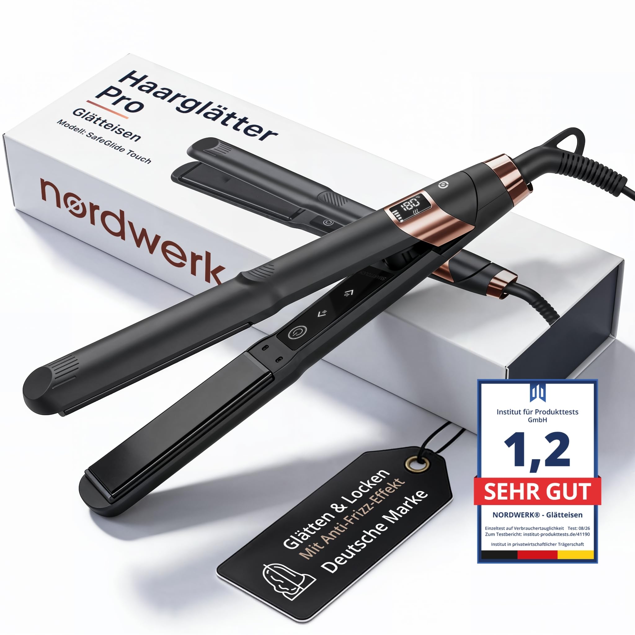 2-in-1 Glätteisen SafeGlide Touch [gegen Frizz & Ziepen] | Haarglätter für Locken und Haare-Glätten mit Titanium-Ionen-Technologie, für dünnes und dickes Haar, inkl. Reise-Beutel