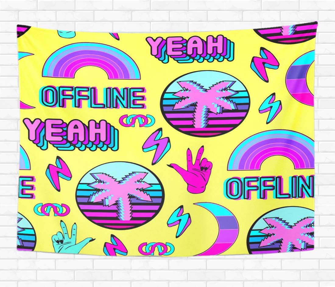 Assp Tapestry Vaporwave Patches Badges Pins Palms Words Yeah Offline Rainbows 50x60 Inches Home Decorative Wall Hanging Tapestries for Living Room Bedroom Dorm
